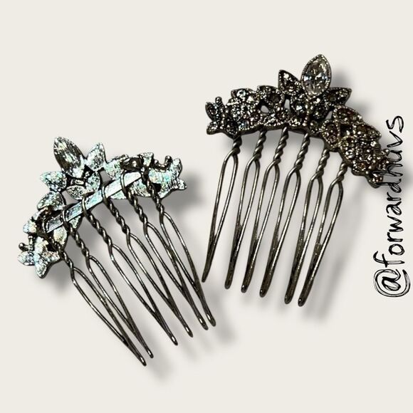 Vintage Ornate Rhinestone Hair Comb Set - Half Size Pair - Picture 5 of 8